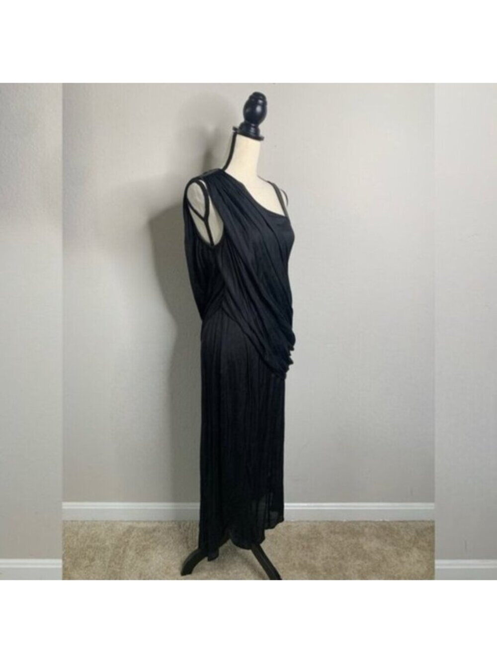 Nicholas K Black One-Shoulder Draped Satin Midi Dress - Picture 3 of 17